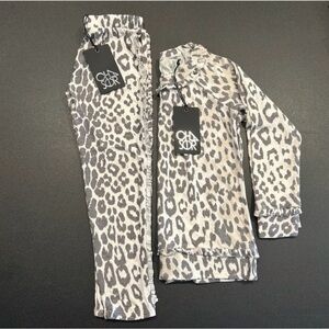 Chaser Leopard Print Soft Knit LS Top and Wide Leg Pant Set